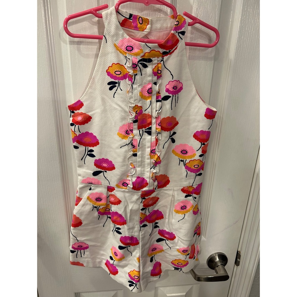 Janie and‎ Jack Romper White Pink Floral Ruffle Keyhole Back Summer Outfit bin C